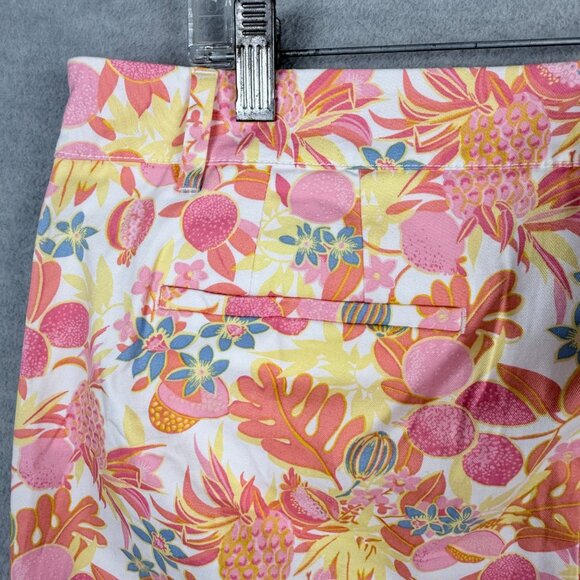 Talbots 12 Perfect Crop Pants Fruit & Flowers Pink Orange Button Cuffs Tropical - Picture 9 of 16
